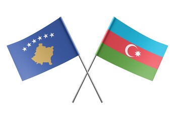  Crossed Azerbaijan and Kosovo flags. Official colors. Correct proportion. Poster design. Digital Image.