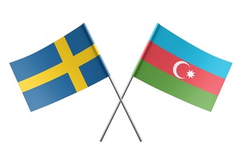  Crossed Azerbaijan and Sweden flags. Official colors. Correct proportion. Poster design. Digital Image.