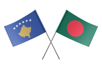  Crossed Bangladesh and Kosovo flags. Official colors. Correct proportion. Poster design. Digital Image.