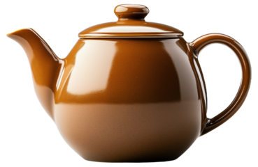 Brown ceramic teapot with a lid and handle