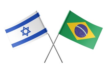  Crossed Brazil and Israel flags. Official colors. Correct proportion. Poster design. Digital Image.