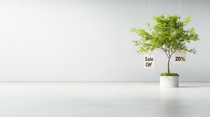 Obraz premium Tree with Sale Signs in Minimalist Interior Space
