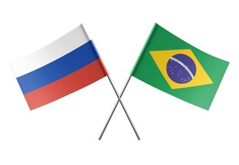  Crossed Brazil and Russia flags. Official colors. Correct proportion. Poster design. Digital Image.