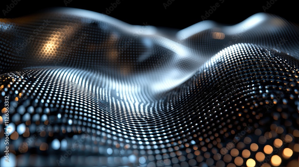 Fototapete Digital wave patterns create a mesmerizing visual effect in a dark background emphasizing texture and depth