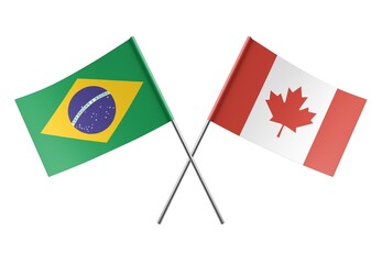 Crossed Canada and Brazil flags. Official colors. Correct proportion. Poster design. Digital Image.