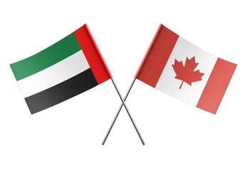  Crossed Canada and United Arab Emirates flags. Official colors. Correct proportion. Poster design....