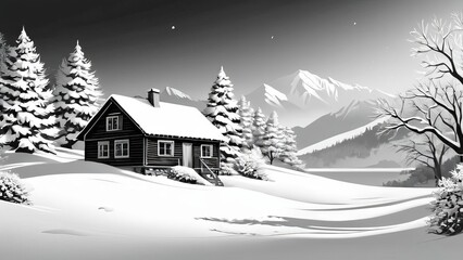 Naklejka premium winter landscape with house