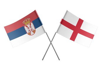  Crossed England and Serbia flags. Official colors. Correct proportion. Poster design. Digital...