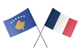  Crossed France and Kosovo flags. Official colors. Correct proportion. Poster design. Digital Image.