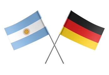  Crossed Germany and Argentina flags. Official colors. Correct proportion. Poster design. Digital Image.
