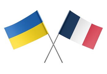  Crossed France and Ukraine flags. Official colors. Correct proportion. Poster design. Digital Image.