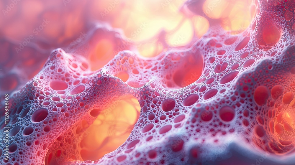 Poster textured surface of colorful foam displaying intricate patterns and glowing colors in abstract close