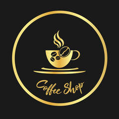 Coffee cup logo. Black coffee shop label. Vector coffee logo  