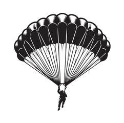 Parachutist in flight silhouette vector illustration