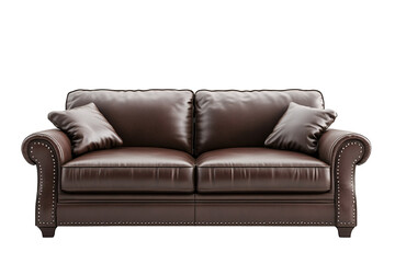 a brown leather couch with pillows