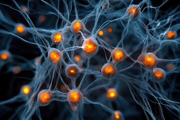 Vibrant web of interconnected nodes glowing in the digital landscape, symbolizing connectivity and innovation.