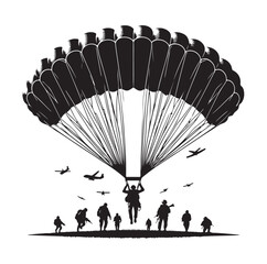 Parachutist in flight silhouette vector illustration
