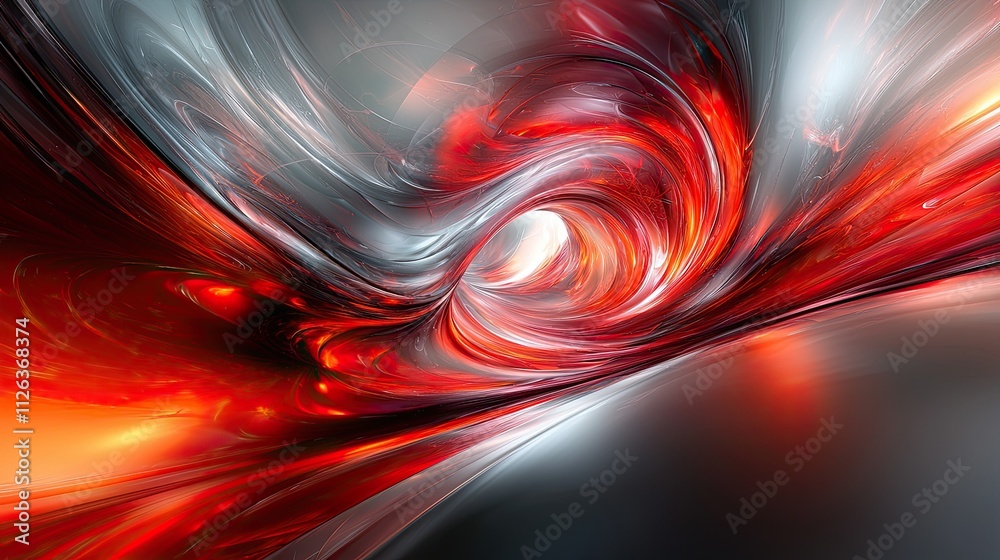 Poster dynamic swirl of vibrant red and silver colors creating a mesmerizing abstract pattern in a digital 