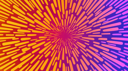Vibrant abstract background with dynamic lines radiating outward in orange and purple hues, creating energetic and lively atmosphere