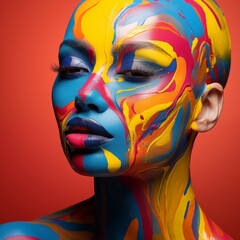 Model face painting artistic portrait creative makeup closeup shot, Generative Ai