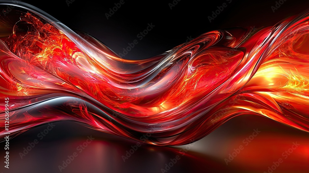 Poster dynamic swirl of fiery colors creating an abstract artwork of reds and oranges with a dark backgroun