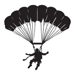 Parachutist in flight silhouette vector illustration