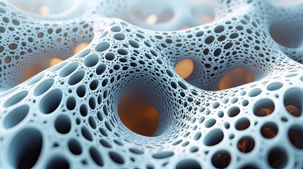 Intricate structure of porous material showcasing delicate patterns and textures under soft lighting