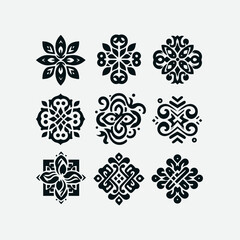 Set of trendy silhouette icons symmetrical tattoo shapes Chinese New Year icons vector