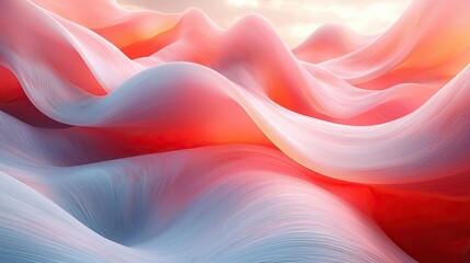 Fototapeta premium Colorful abstract landscape with flowing curves resembling waves at sunset