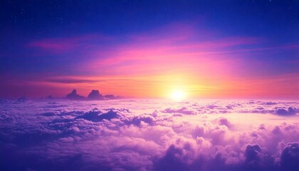 Soft sky at sunrise background with fog and clouds