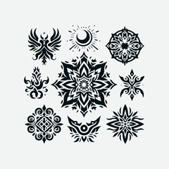 Set of trendy silhouette icons symmetrical tattoo shapes Chinese New Year icons vector