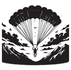 Parachutist in flight silhouette vector illustration
