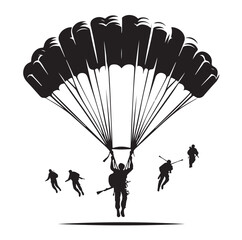 Parachutist in flight silhouette vector illustration