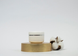 White cosmetic jar mockup on white background.