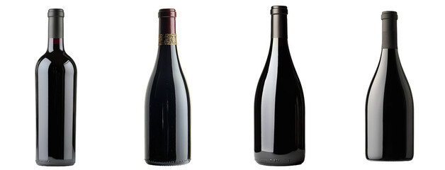 An isolated image of an empty black wine glass bottle on a transparent backdrop.