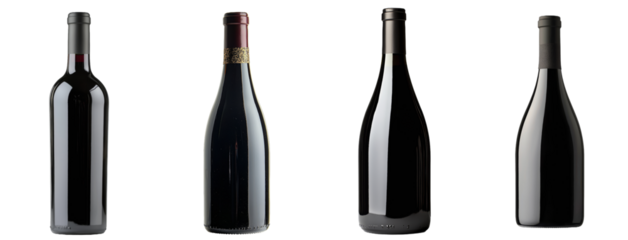 An isolated image of an empty black wine glass bottle on a transparent backdrop.