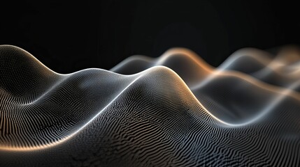 Obraz premium Abstract waves of illuminated dots, dark background.