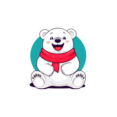 Naklejka premium Playful Polar Bear: Adorable Cartoon Character in Festive Scarf