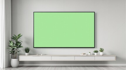 TV Set with Green Screen Mock Up Display White wall Modern home