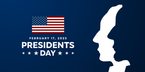 President's Day. Presidents, america flag and star. Great for cards, banners, posters, social media and more. Dark blue background.   