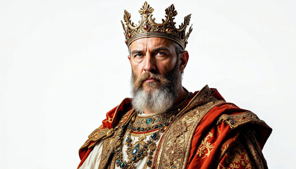 A majestic portrait of a Byzantine emperor in regal attire, exuding authority and wisdom.

