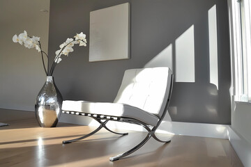 Neutral gray wall and contemporary living room