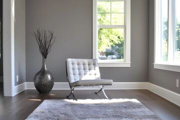 Neutral gray wall and contemporary living room