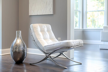 Neutral gray wall and contemporary living room