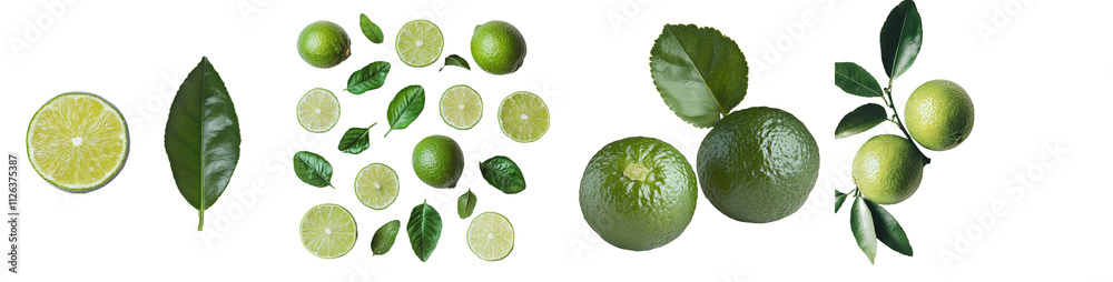 Poster lime with leaves on an isolated transparent background.