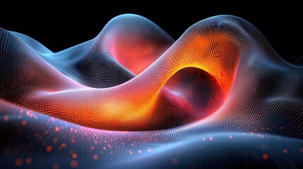 Fototapeta premium Colorful waves of digital patterns create an abstract landscape showcasing a blend of orange and blue tones