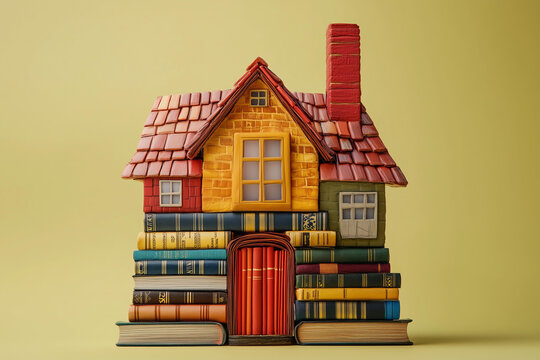 beautiful fantasy house made of books isolated on solid background