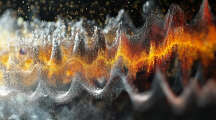 Abstract landscape; glowing, textured waves.