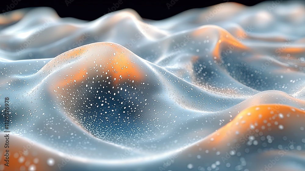 Poster abstract representation of calm waves with a soft glow at twilight showcasing intricate details and 