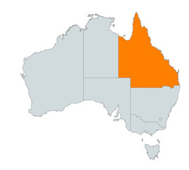 Map Highlighting Queensland in Australia